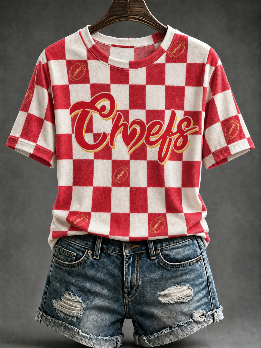 Women's Football Fan Printed Round Neck T-Shirt