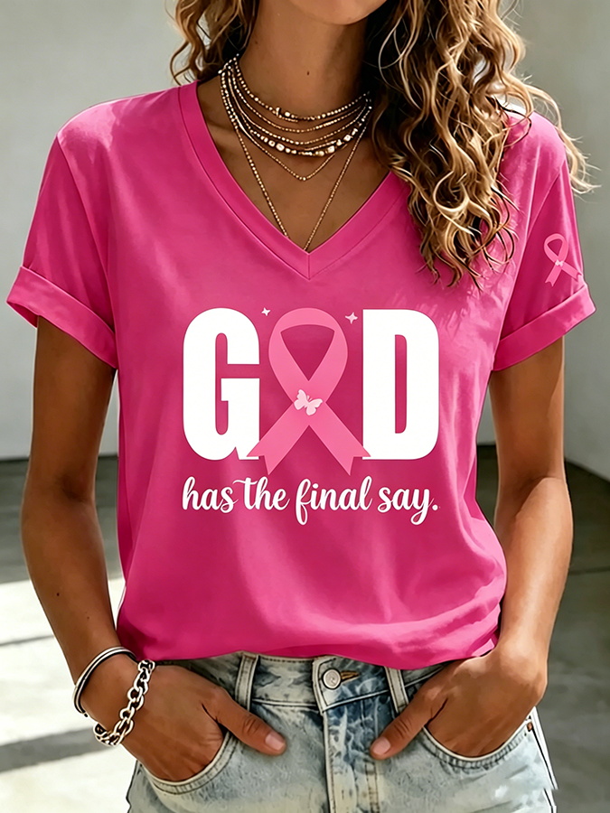 Women'S Breast Cancer Awareness  Printed Casual T-Shirt