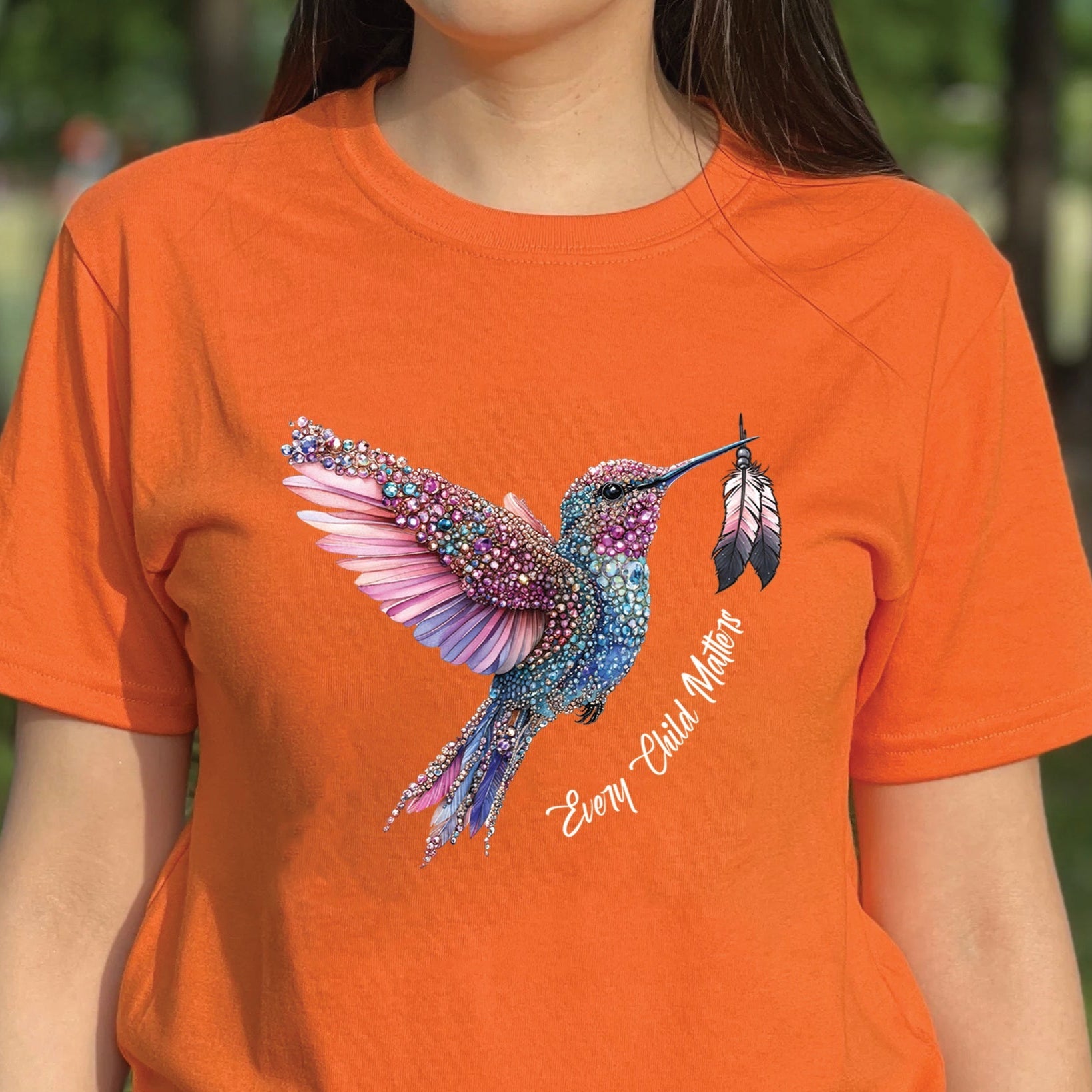 Every Child Matters Hummingbird Feathered Elegance Orange Native American Unisex T-shirt/Hoodie/Sweatshirt