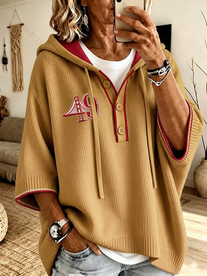 Women's Football Fans Button Knit Sweatshirt