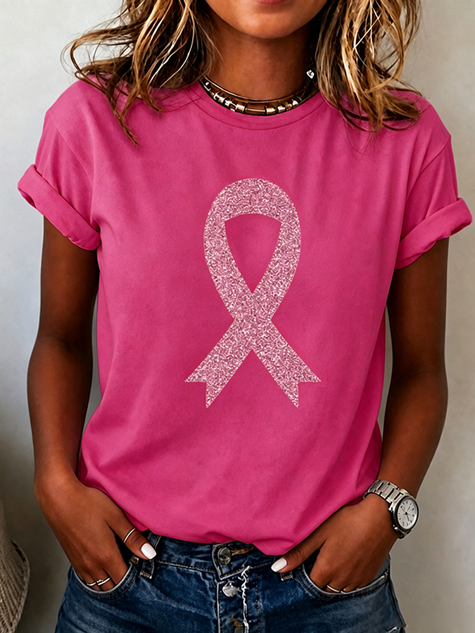 Women's Breast Cancer Awareness Print Casual T-Shirt