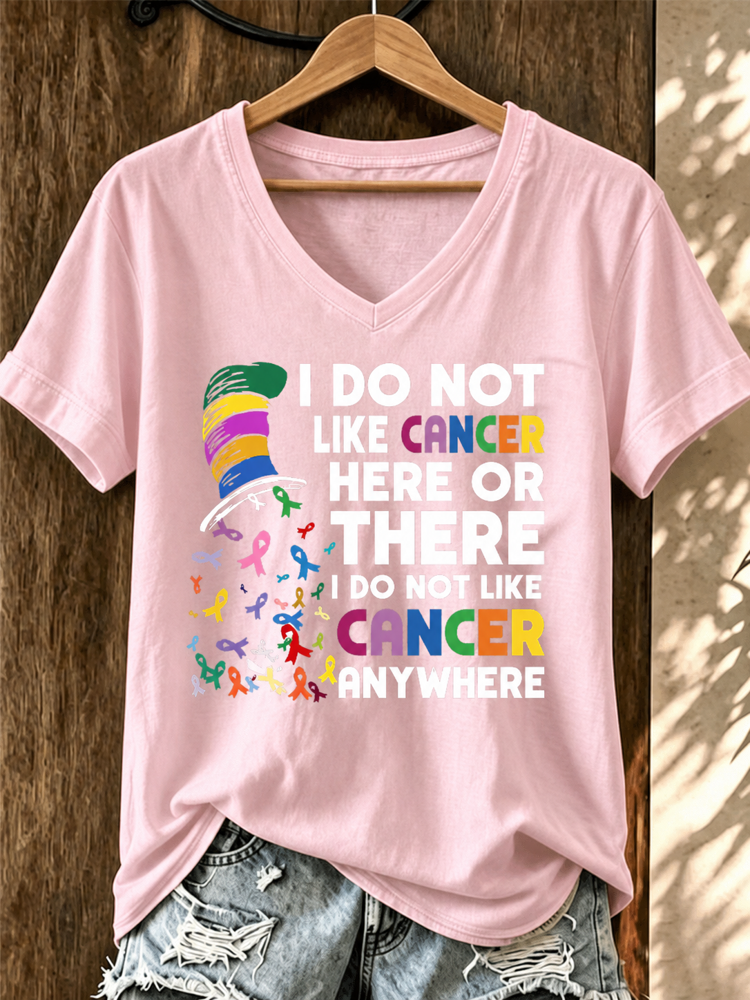 Women'S Belief And Breast Cancer Awareness Support V-Neck T-Shirt