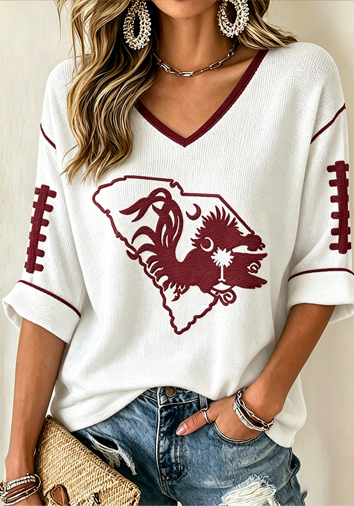 Women'S Football Print Waffle  Top