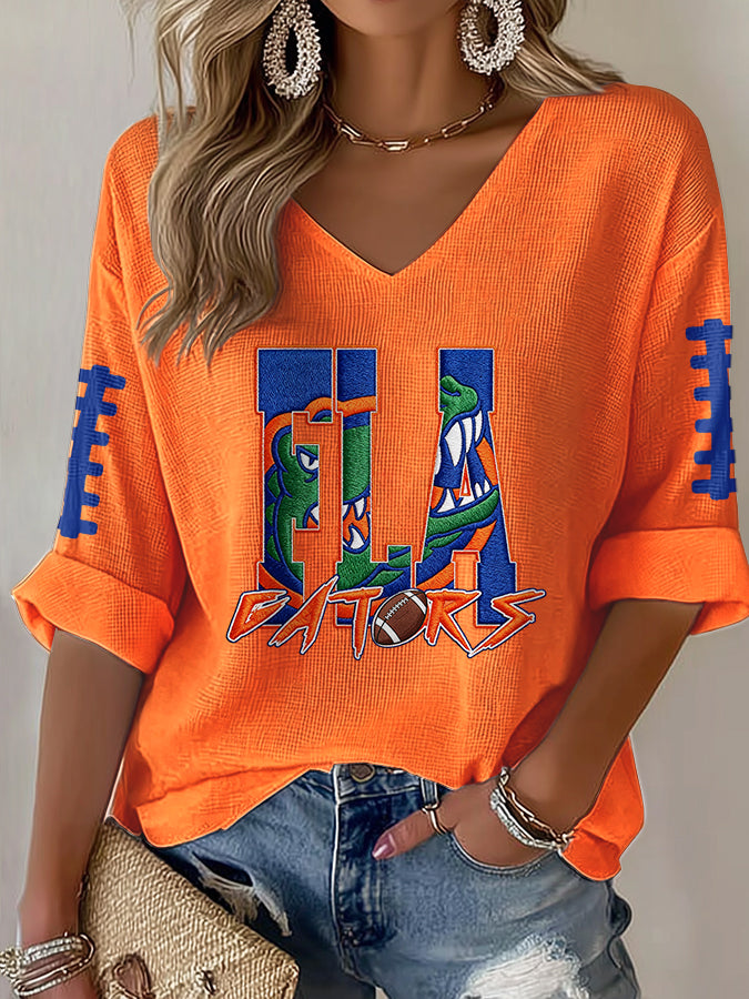 Women'S Football Print Waffle  Top