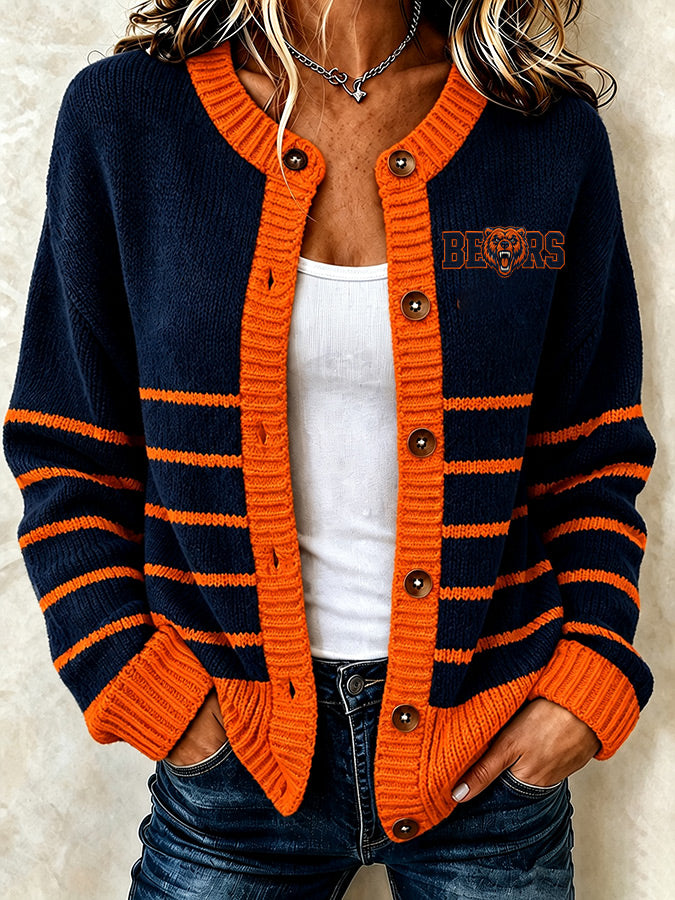 Women's football printed knitted cardigan