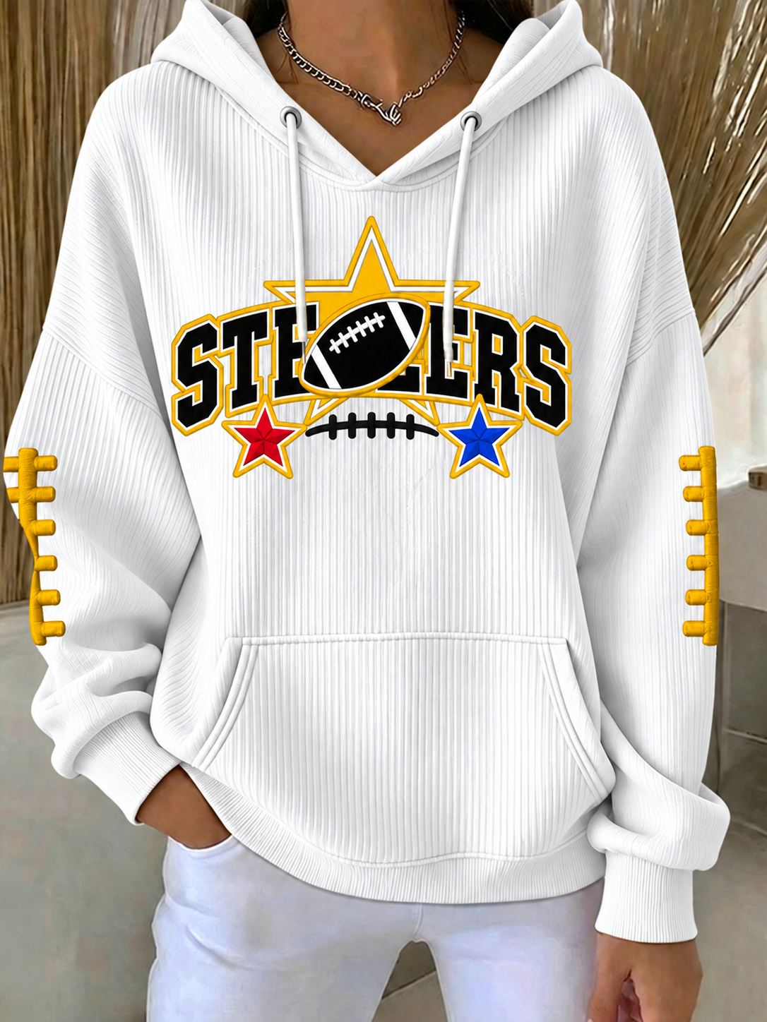 Women'S Football Print Hooded Sweatshirt