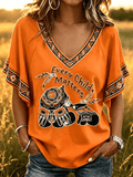 Women's Every Child Matters Printed V-neck Ruffle Sleeve T-shirt