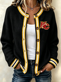 Women'S Casual Football Print Knitted Cardigan Top