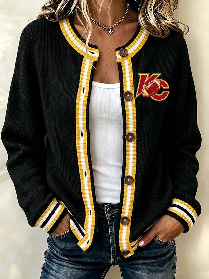 Women'S Casual Football Print Knitted Cardigan Top