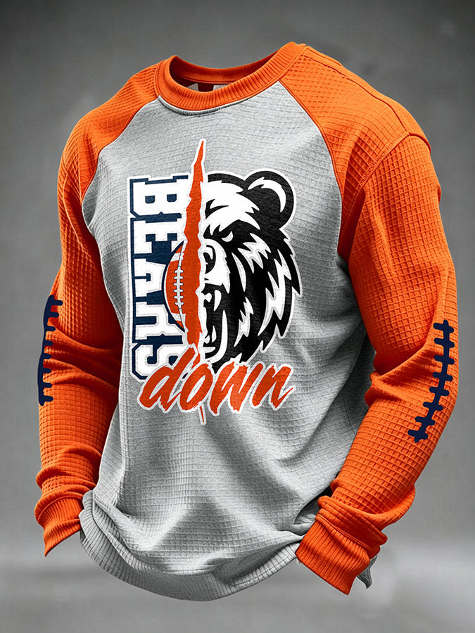 Men's Football Fan Print Waffle Long Sleeve Sweatshirt