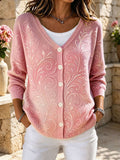 Women's Gradient Scroll Floral V Neck Knit Cardigan