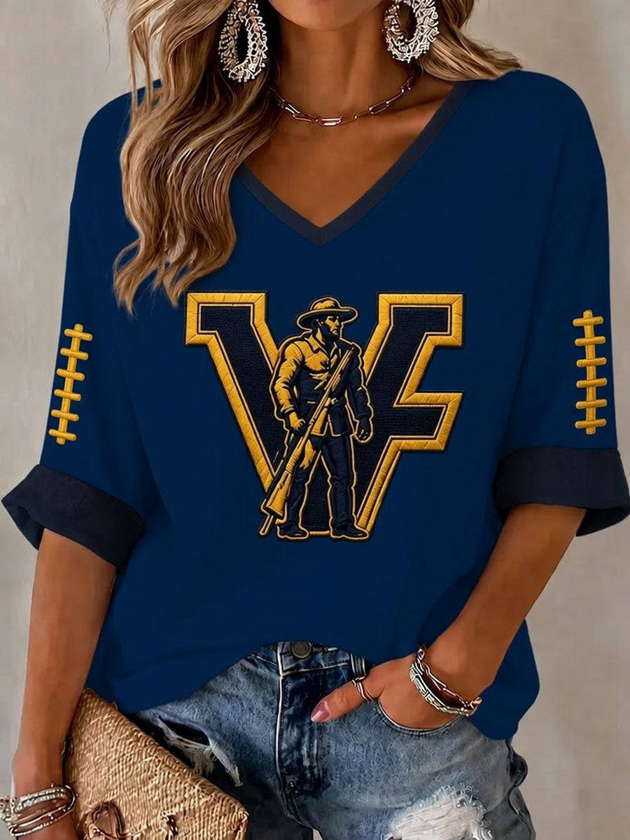 Women'S Football Print Waffle Top