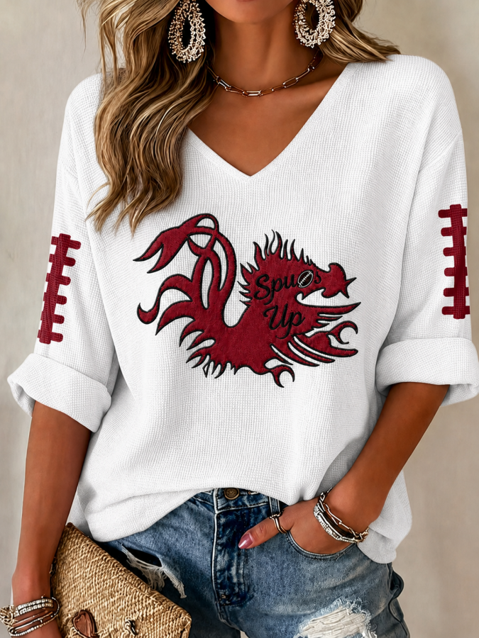Women'S Football Print Waffle  Top
