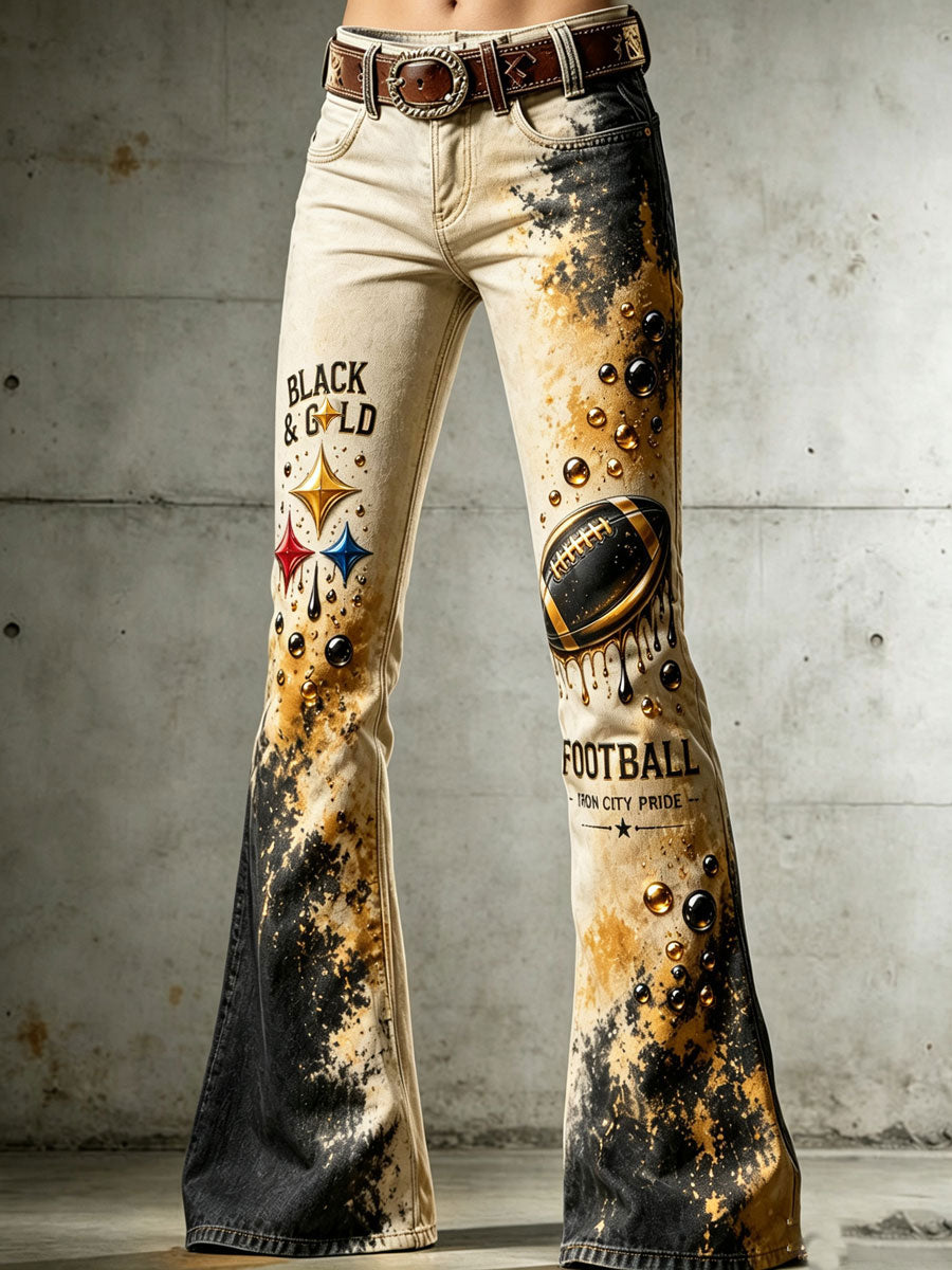 Women's Football Printed Denim Pants