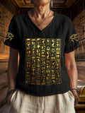 Women's Egyptian text symbol V-neck tops