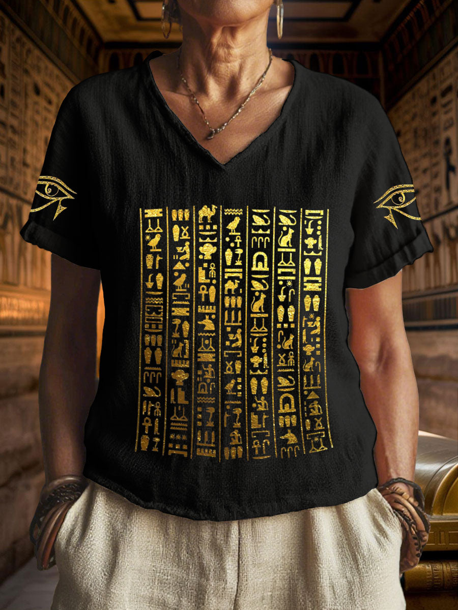 Women's Egyptian text symbol V-neck tops