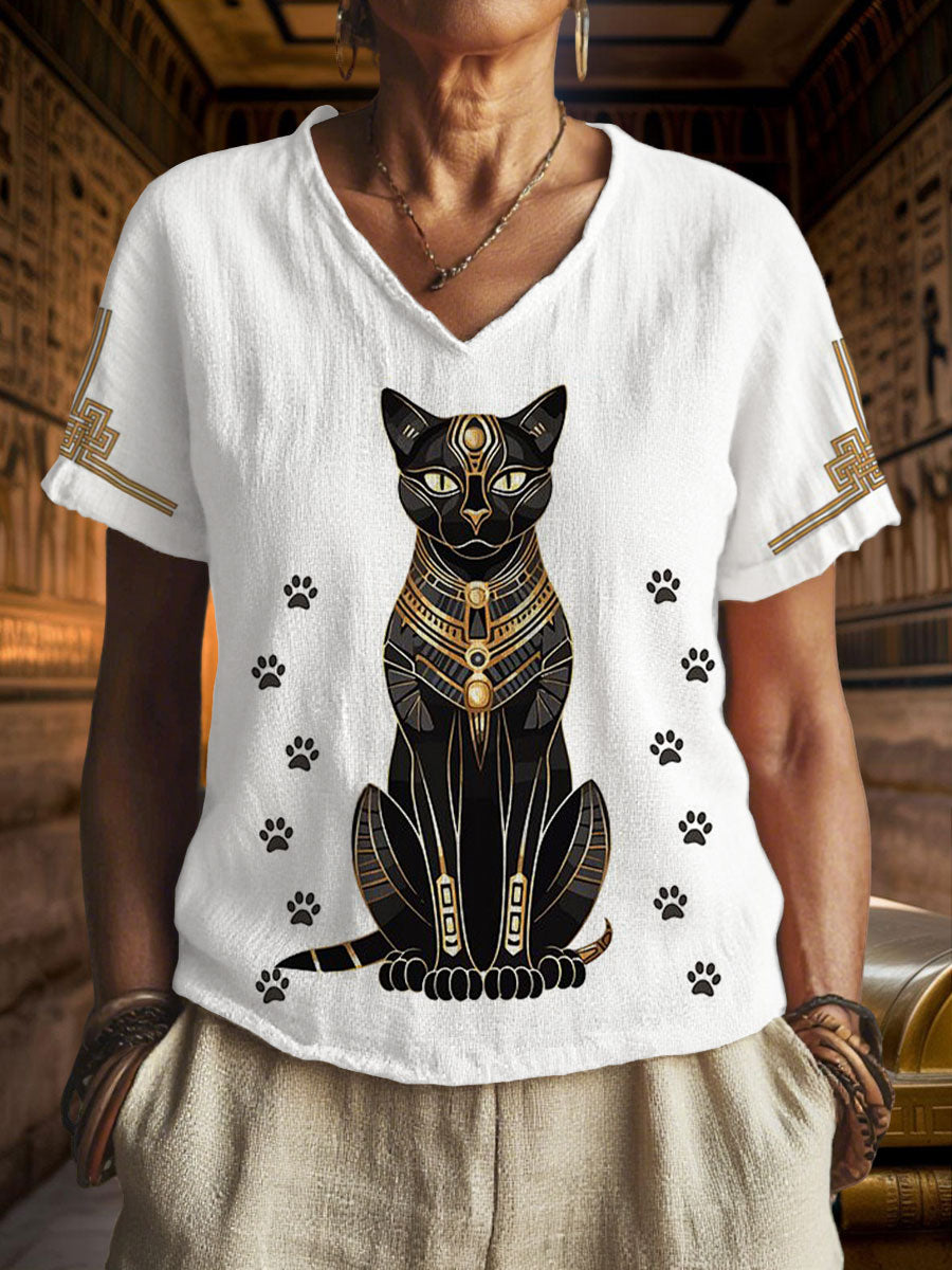 Women's Egyptian Cat V-Neck Tops