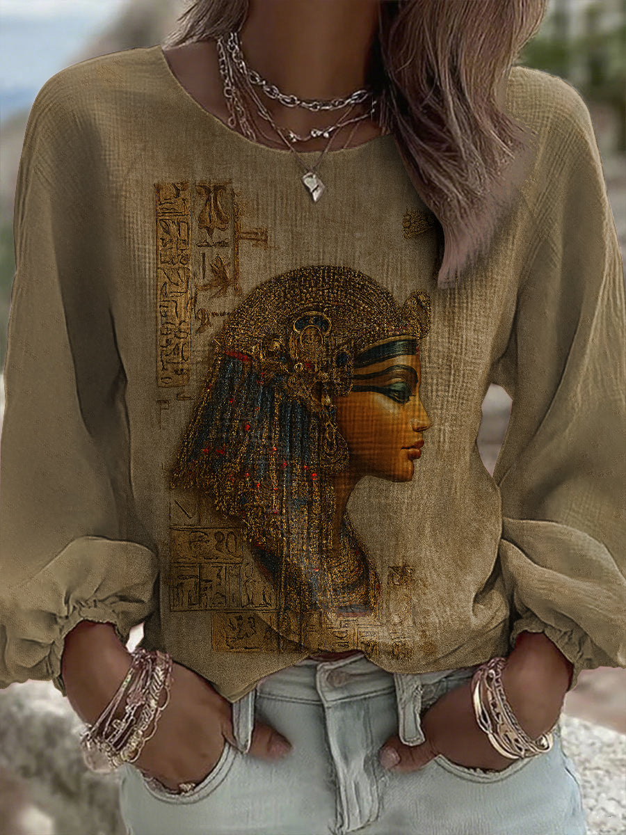 Women's Egyptian goddess print long-sleeved top