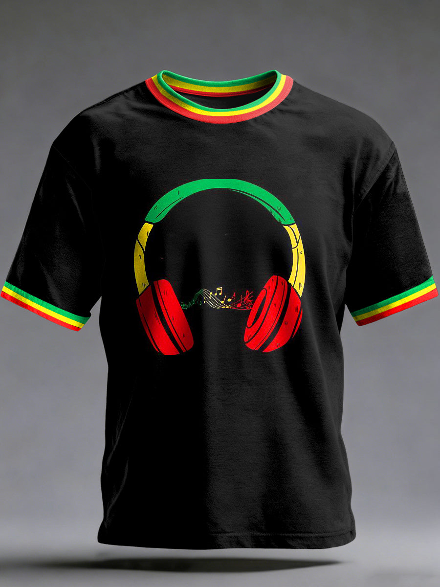 Men's Reggae Printed Vintage Fashion Loose Short Sleeve T-Shirt