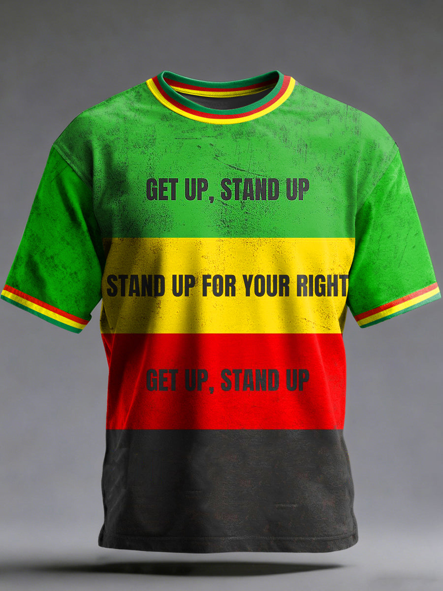 Men's Reggae Printed Vintage Fashion Loose Short Sleeve T-Shirt