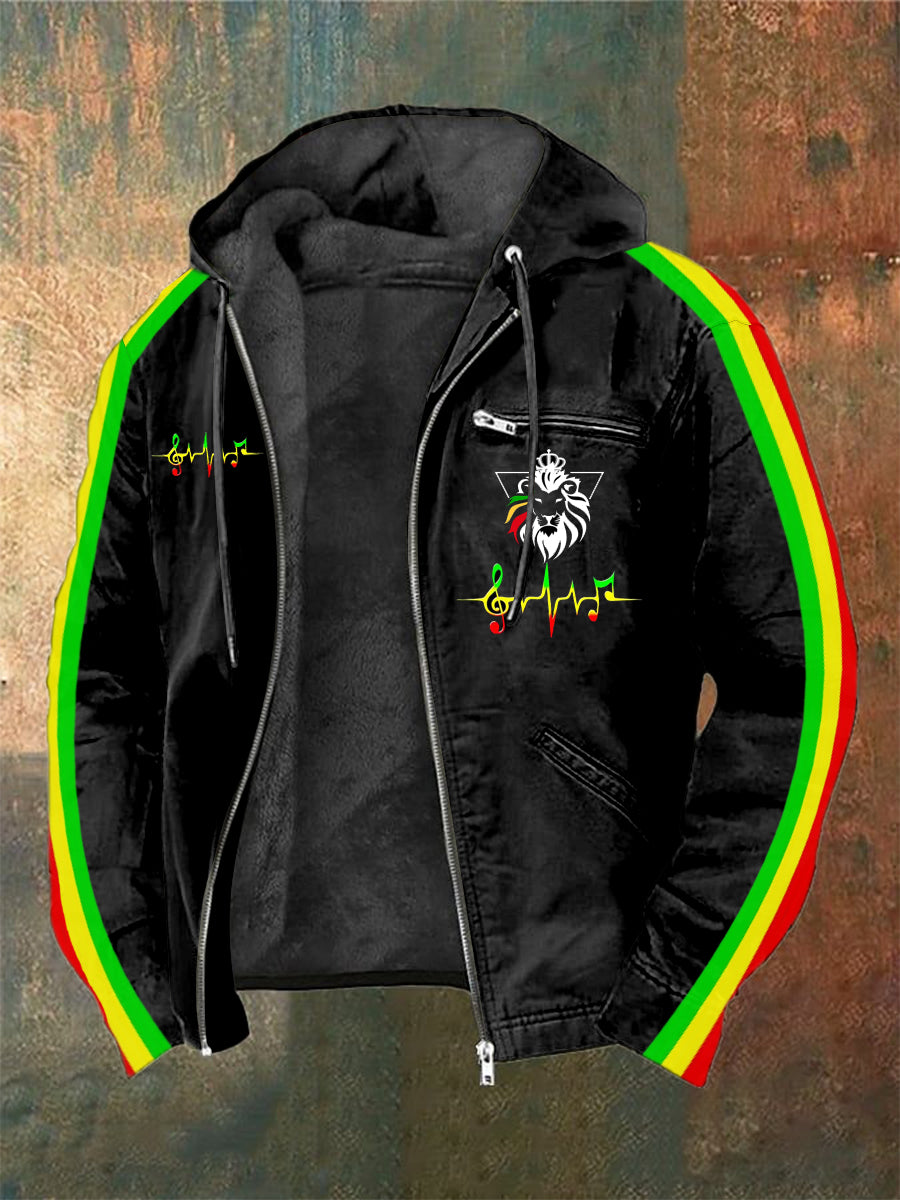 Men's Reggae Printed Long Sleeved Hooded Jacket