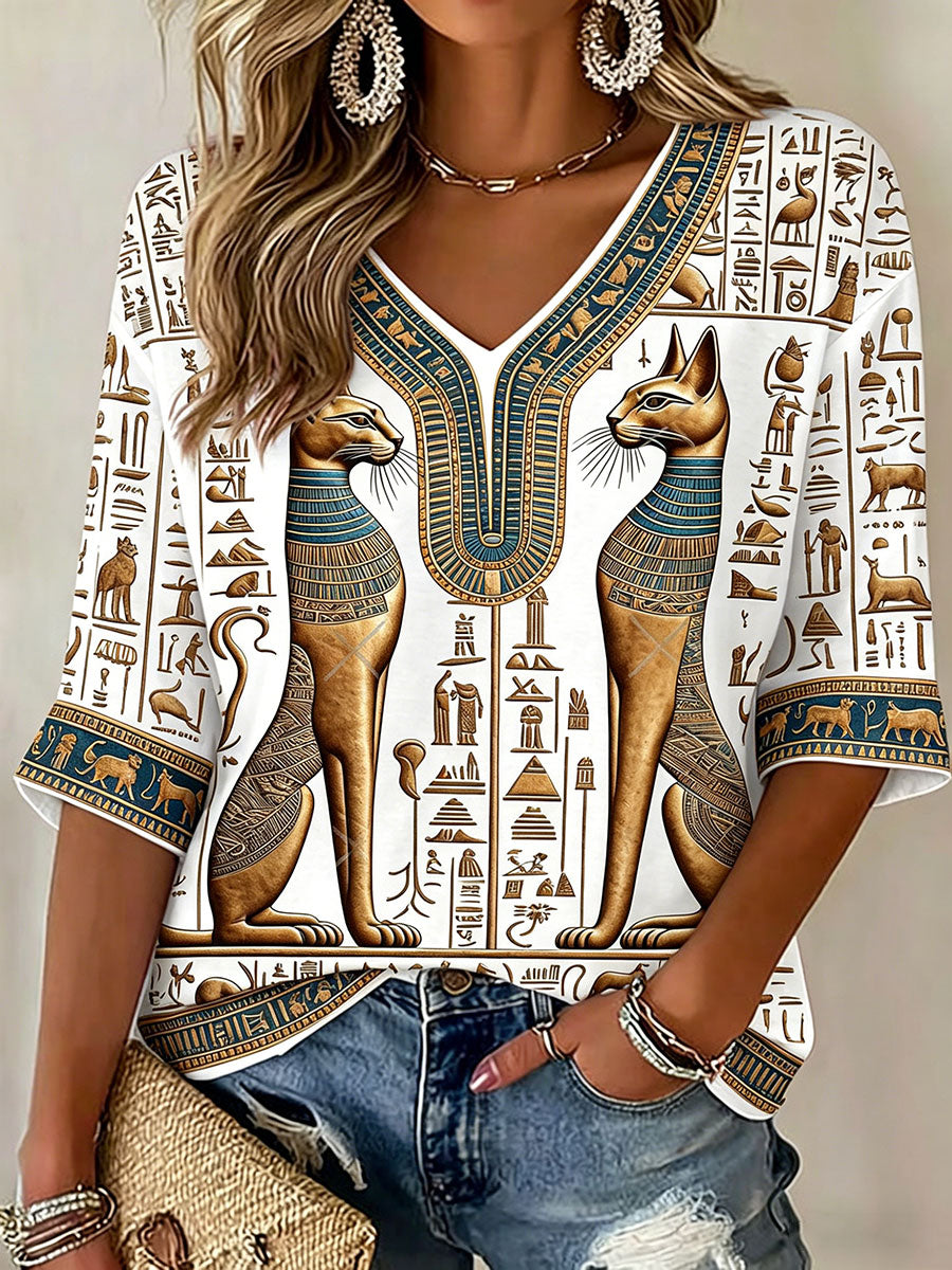 Women's Ancient Egypt Bastet V-Neck T-Shirts