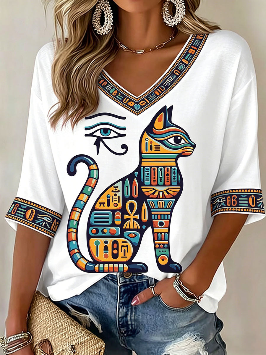 Women's Ancient Egypt Bastet V-Neck T-Shirts