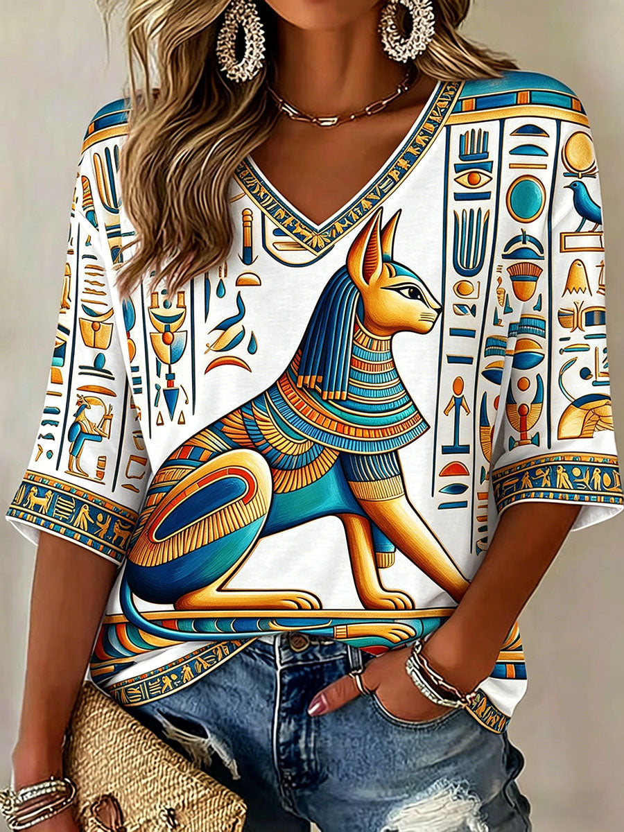 Women's Ancient Egypt Bastet V-Neck T-Shirts