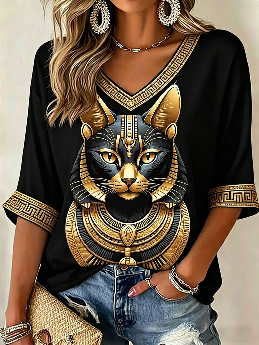 Women's Ancient Egypt Bastet V-Neck T-Shirts