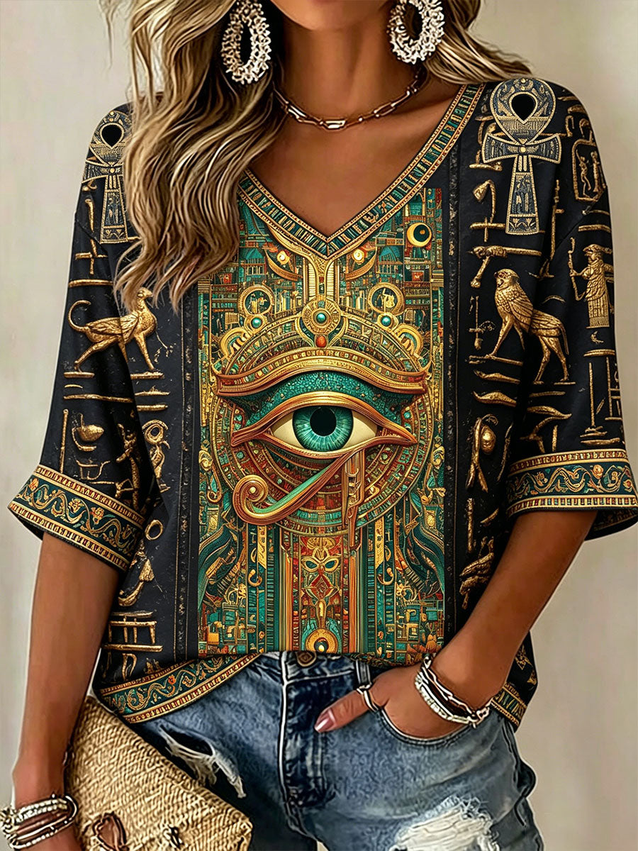 Women's Ancient Egypt Eye of Horus V-Neck T-Shirts