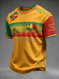 Retro Reggae Gradient Patchwork Casual Waffle-Weave T-Shirt
