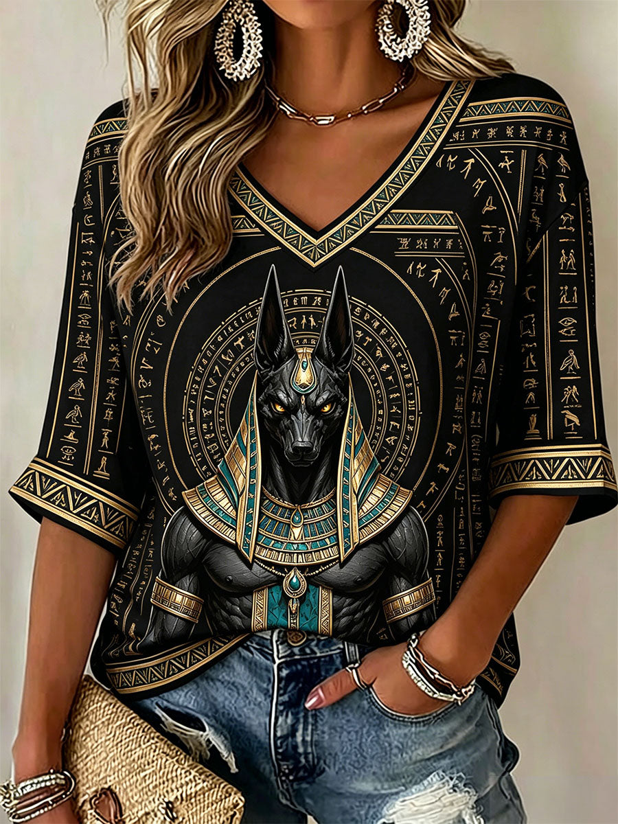 Women's Ancient Egyptian Anubis V-Neck T-Shirts