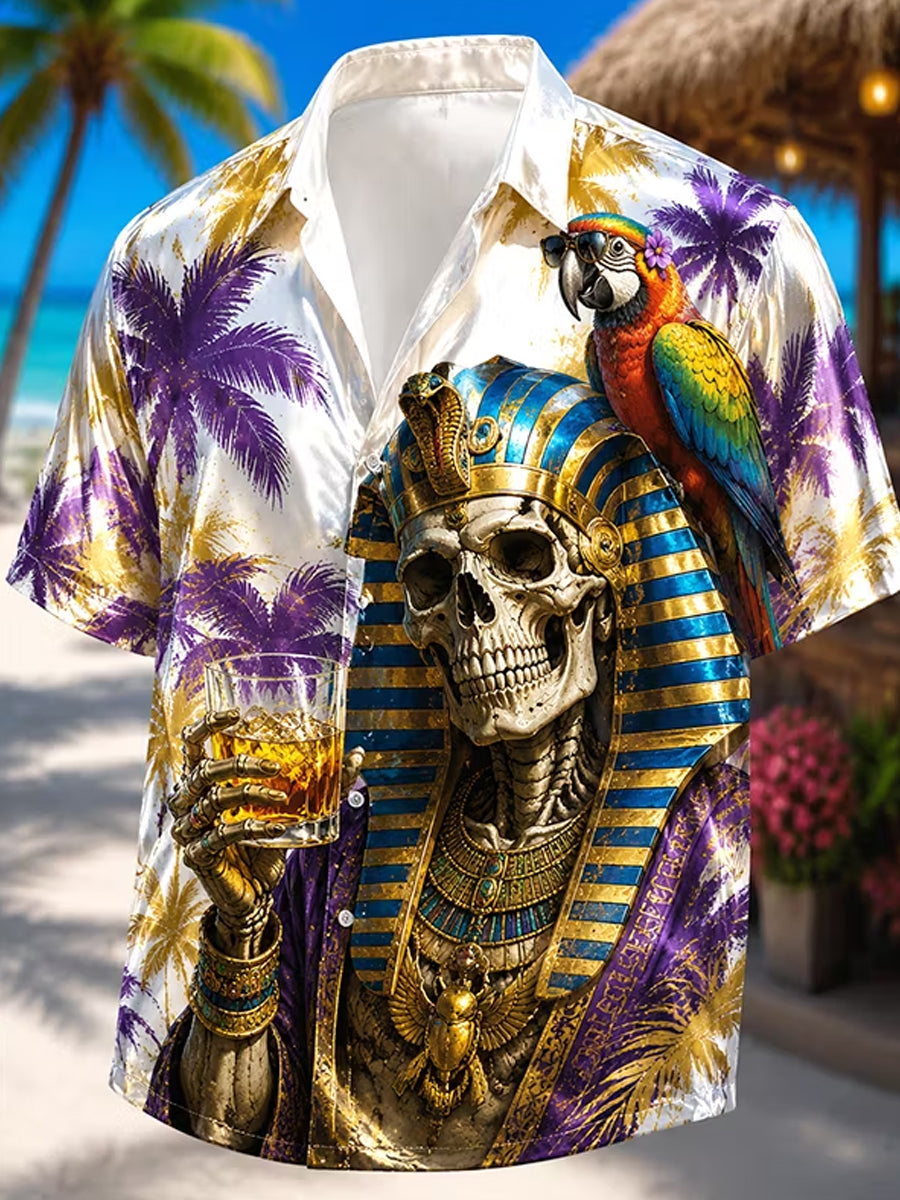 Retro Ancient Egyptian Art Print Casual Resort Style Shirt