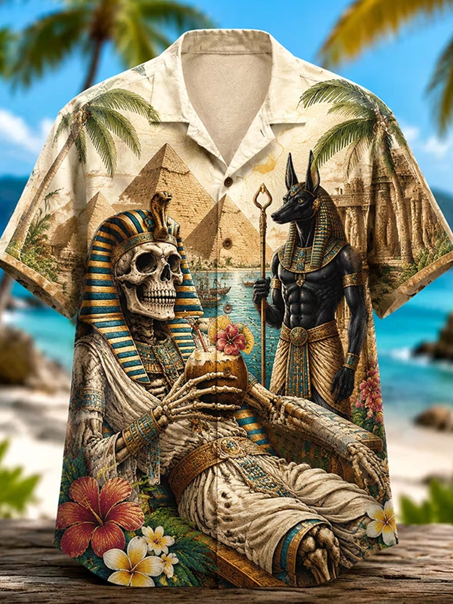 Retro Ancient Egyptian Art Print Casual Resort Style Shirt