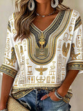 Retro Ancient Egyptian Art Print Casual Vacation Style Top