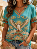 Retro Ancient Egyptian Art Print Casual Vacation Style T-shirt