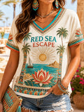 Retro Ancient Egyptian Art Print Casual Vacation Style T-shirt