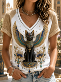 Women's Egyptian Civilization V-Neck Off-Shoulder Short-Sleeved T-Shirt