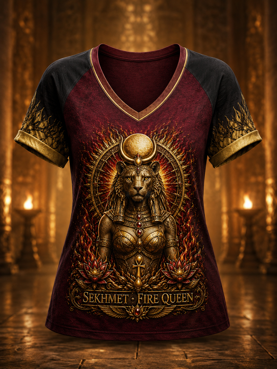 Women's Egyptian Civilization V-Neck Off-Shoulder Short-Sleeved T-Shirt