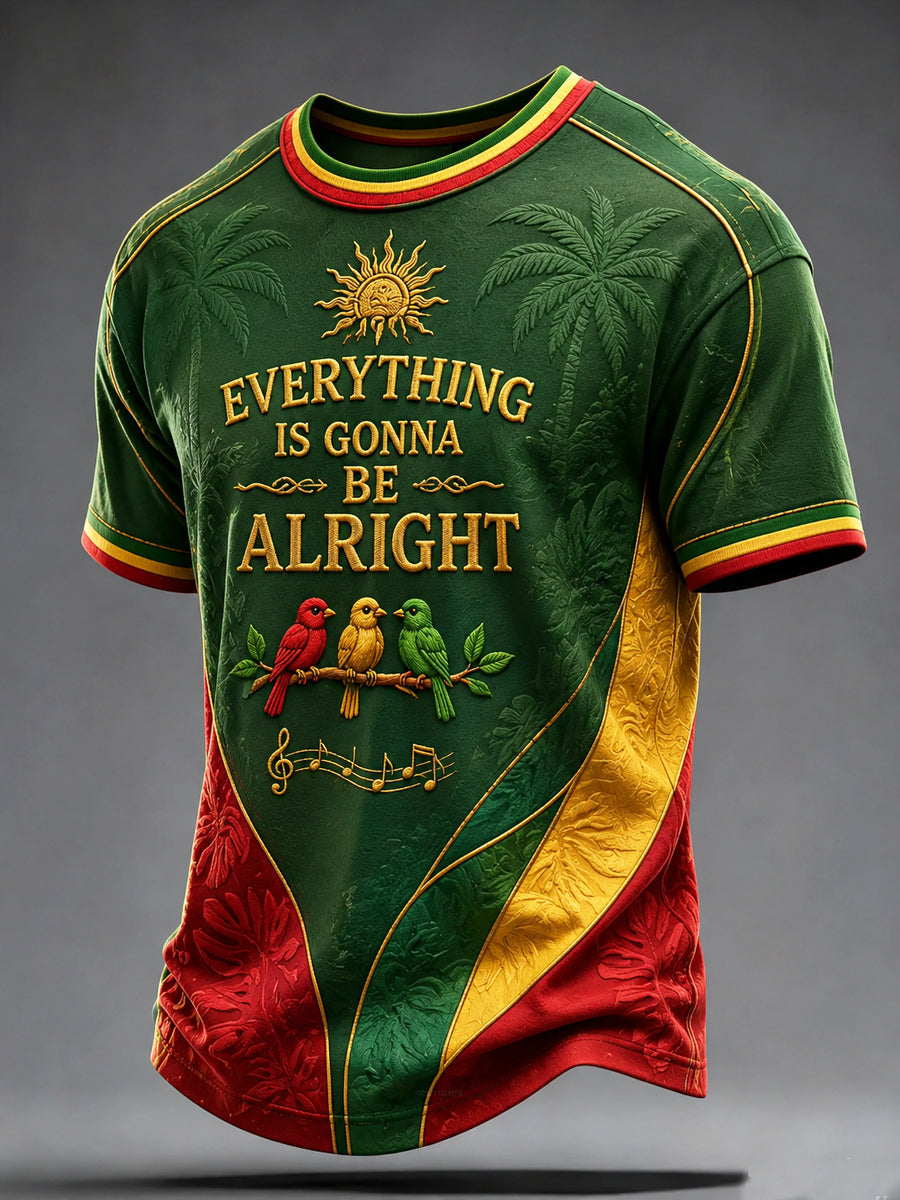 Retro Reggae-Inspired Patchwork Casual T-Shirt
