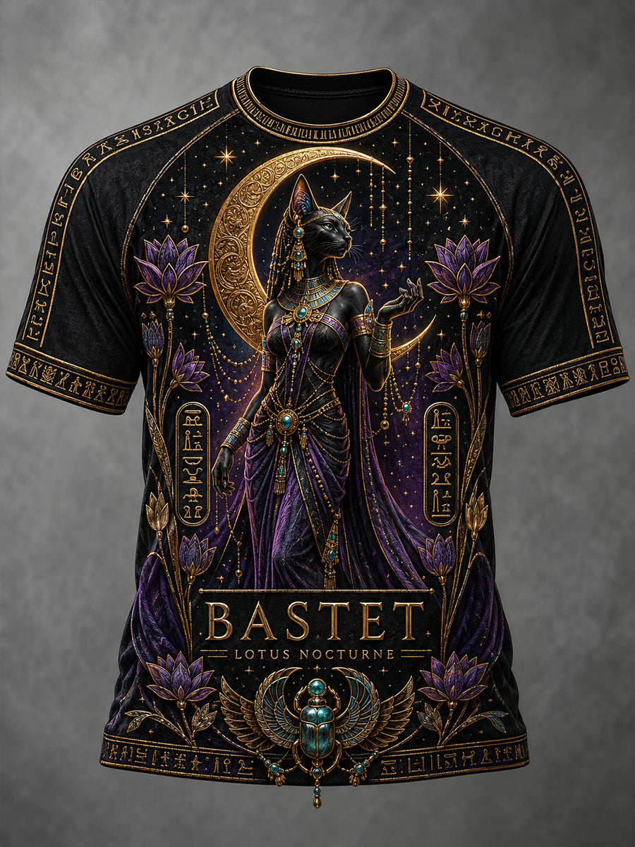 Casual T-Shirt With Vintage Egyptian Art Print