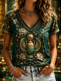 Women's Ancient Egyptian Civilization V-Neck Off-Shoulder Short-Sleeved T-Shirt