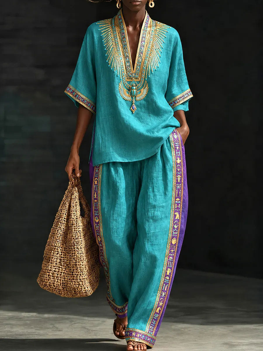 Women's African Art Cotton Linen Set