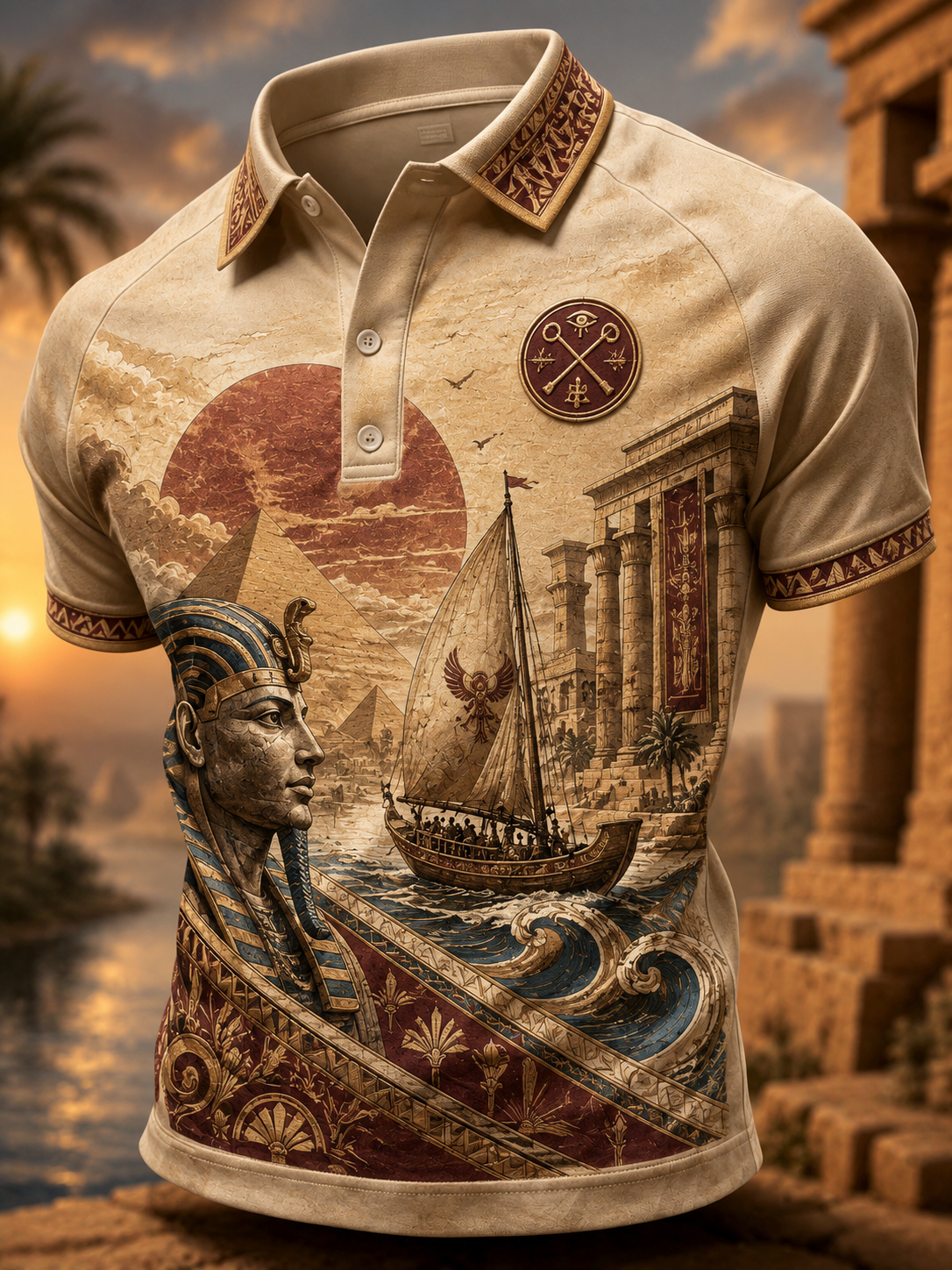 Men's Egyptian Civilization Art Print Polo Shirt