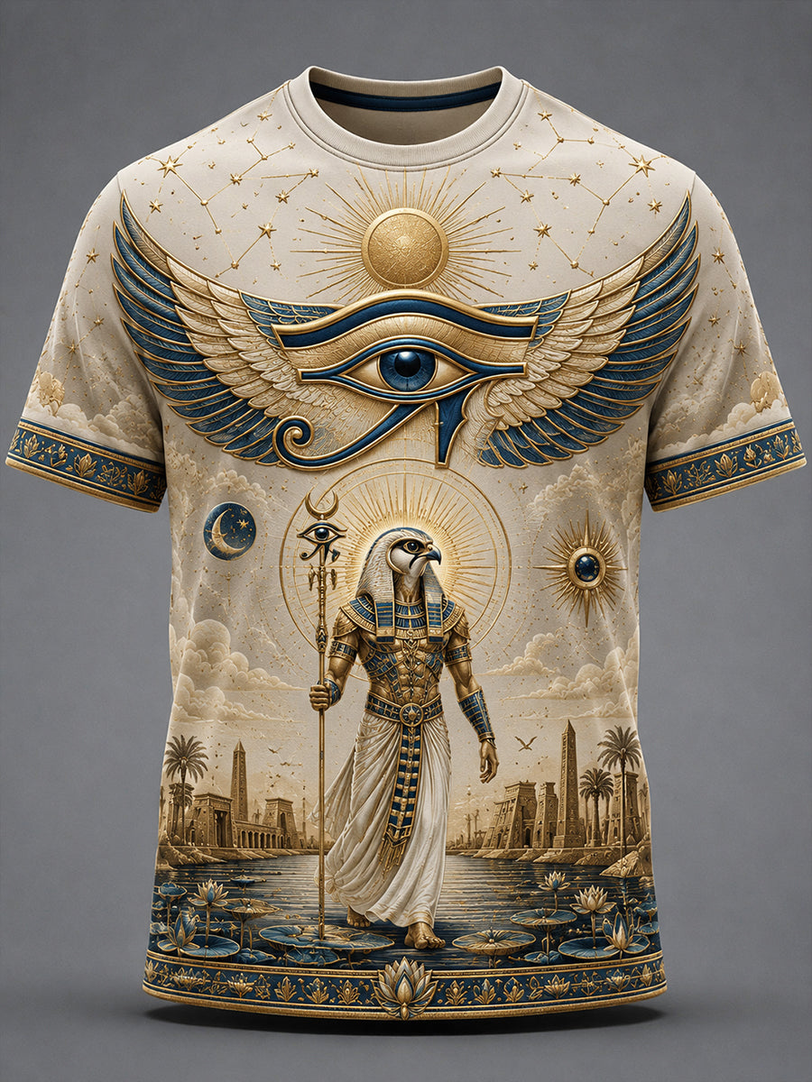 Casual T-Shirt With Vintage Ancient Egyptian Art Print