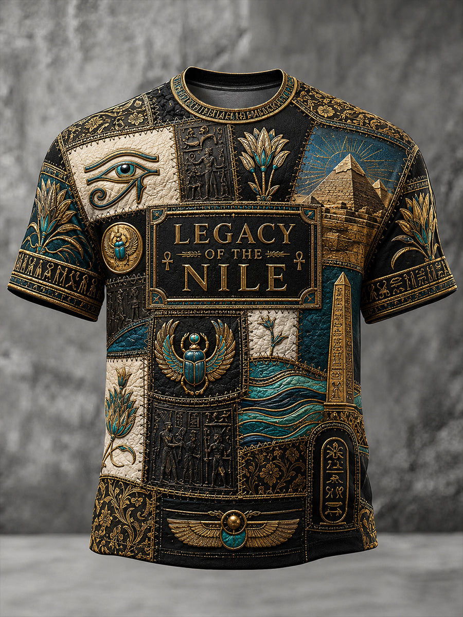 Casual T-Shirt With Vintage Ancient Egyptian Art Print