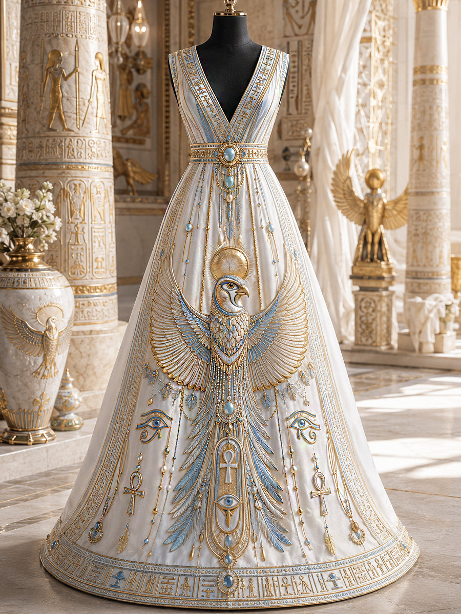 Vintage-Style Ancient Egyptian Art Print Casual Dress