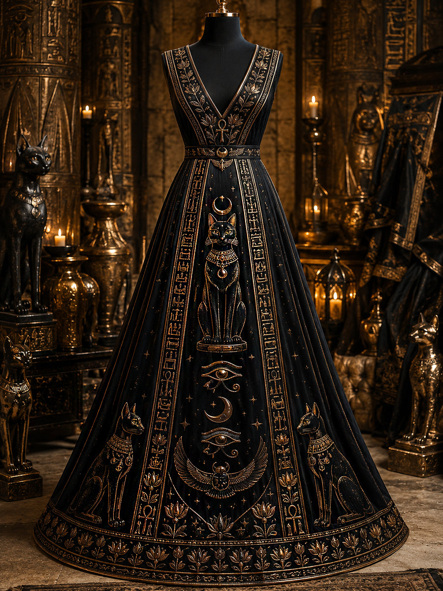 Vintage-style Ancient Egyptian art print casual dress