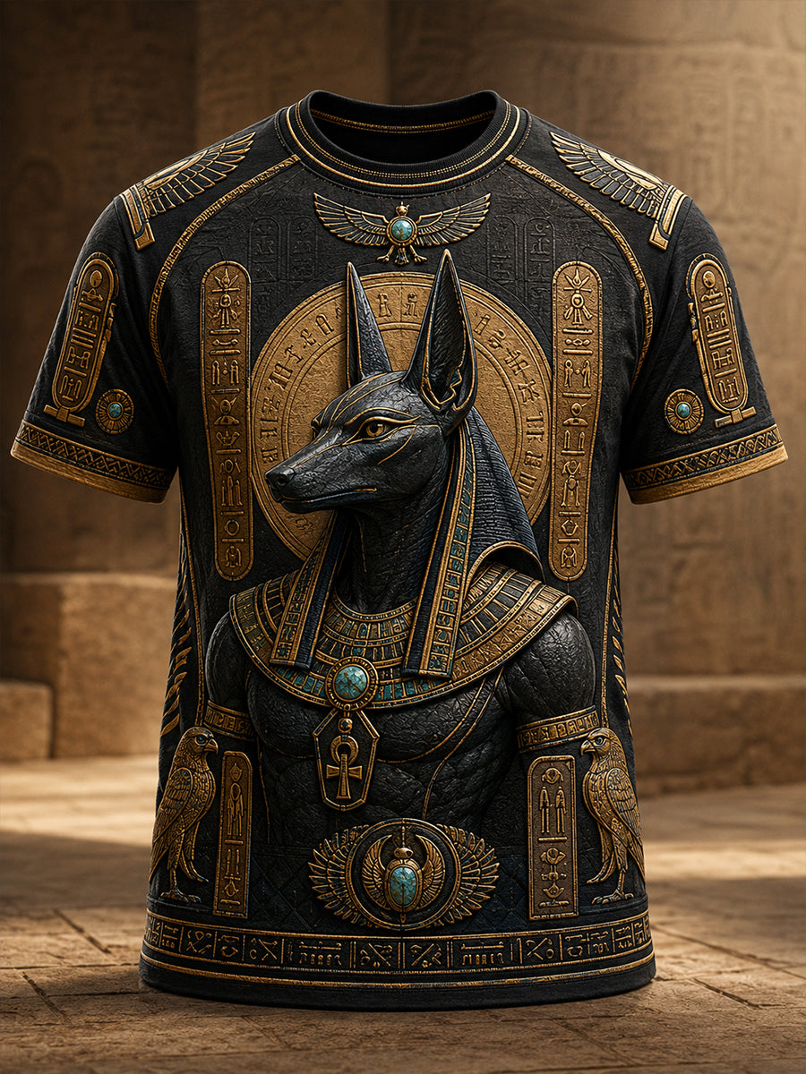 Casual T-Shirt With Vintage Ancient Egyptian Art Print
