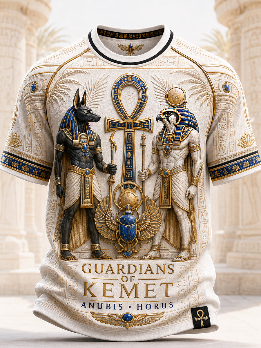 Casual T-Shirt With Vintage Ancient Egyptian Art Print